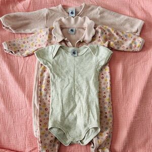 Petit Bateau Pink and Green Kids Bodysuit Trio